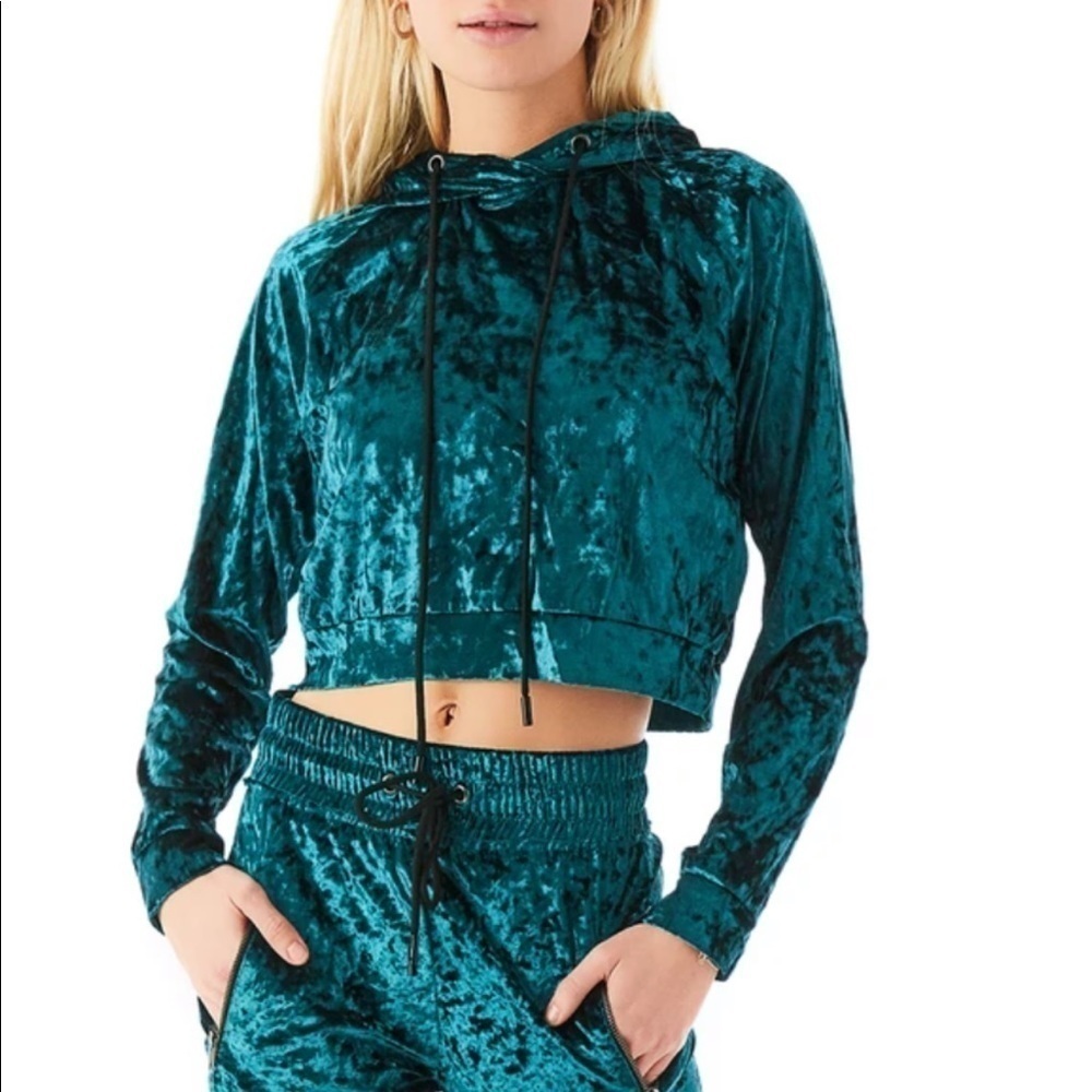 Emma & Sam crushed velvet cropped hoodie